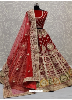 Tomato Red Designer Bridal Wear Lehenga Choli