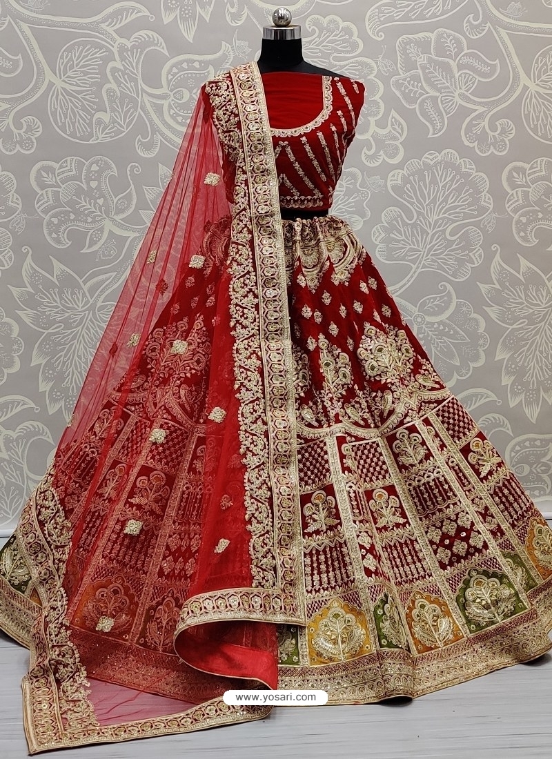 tomato red designer bridal wear lehenga choli