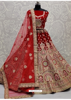 Tomato Red Designer Bridal Wear Lehenga Choli