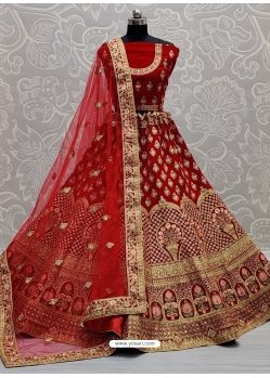 Tomato Red Designer Bridal Wear Lehenga Choli