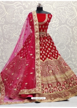 Rose Red Designer Bridal Wear Lehenga Choli