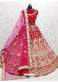 Rose Red Designer Bridal Wear Lehenga Choli