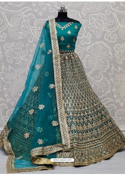 Teal Blue Designer Bridal Wear Lehenga Choli