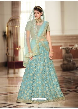 Sky Blue Designer Wedding Wear Lehenga Choli