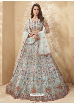 Aqua Grey Designer Wedding Wear Lehenga Choli