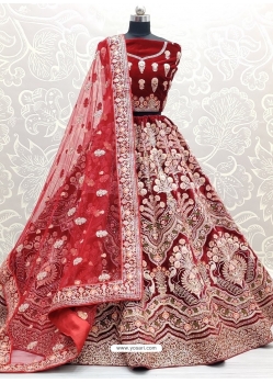 Tomato Red Designer Bridal Wear Lehenga Choli