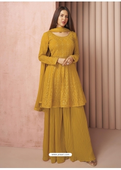 Mustard Readymade Designer Real Georgette Embroidered Salwar Suit