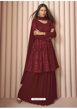 Maroon Readymade Designer Real Georgette Embroidered Salwar Suit