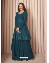 Teal Blue Readymade Designer Real Georgette Embroidered Salwar Suit