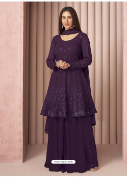 Purple Readymade Designer Real Georgette Embroidered Salwar Suit