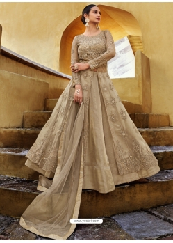 Gold Designer Party Wear Net Front-Cut Anarkali Suit