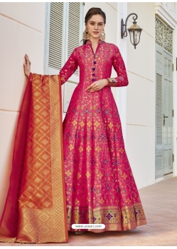 Rani Readymade Designer Party Wear Jacquard Long Anarkali Gown With Dupatta