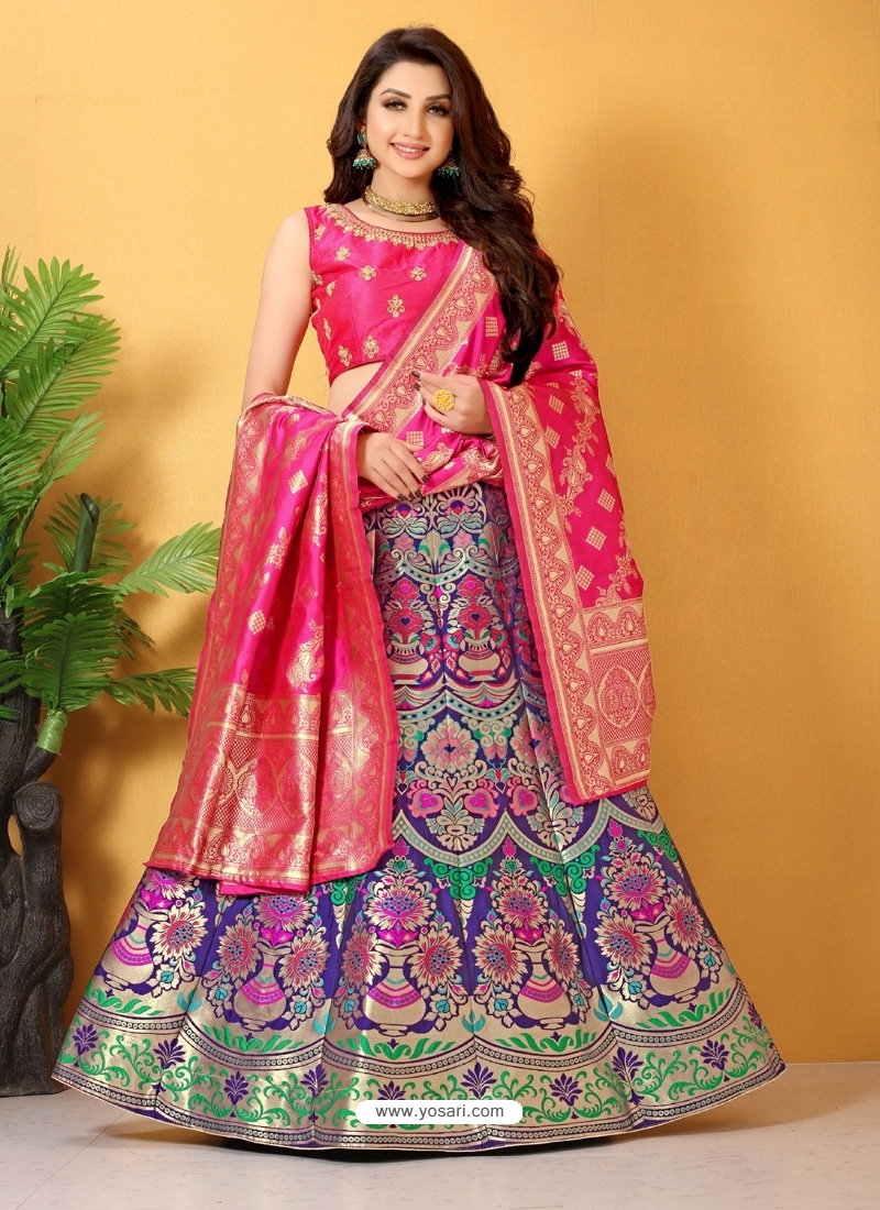 Violet Designer Banarasi Silk Wedding Wear Lehenga Choli