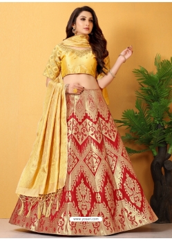 Red Designer Banarasi Silk Wedding Wear Lehenga Choli