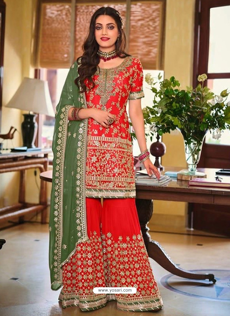 Red Designer Wedding Wear Embroidered Salwar Suit