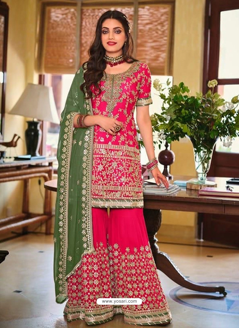 Fuchsia Designer Wedding Wear Embroidered Salwar Suit