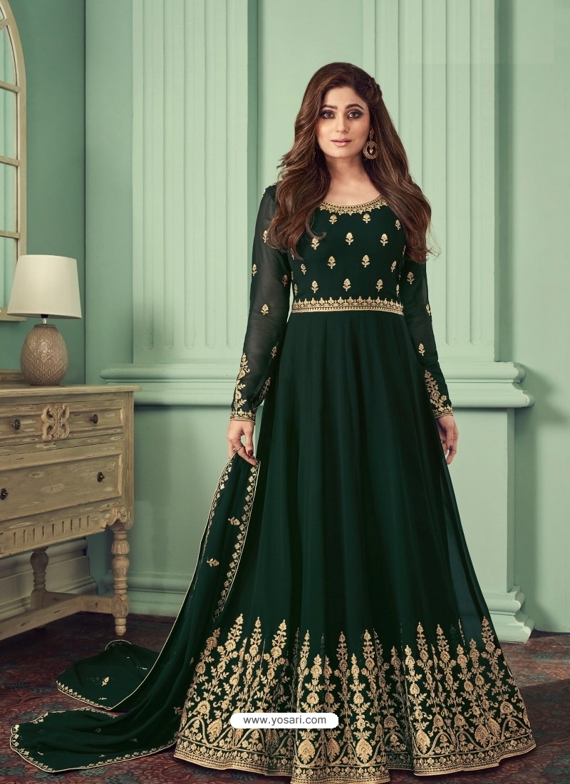Dark Green Designer Party Wear Faux Georgette Anarkali Suit