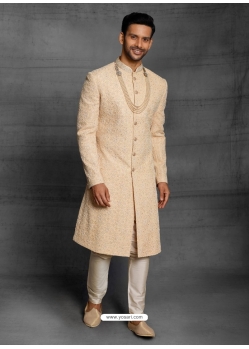 Cream Exclusive Readymade Designer Indowestern Sherwani