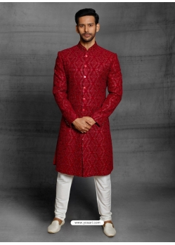 Maroon Exclusive Readymade Designer Indowestern Sherwani