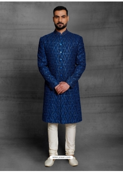 Dark Blue Exclusive Readymade Designer Indowestern Sherwani