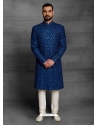 Dark Blue Exclusive Readymade Designer Indowestern Sherwani