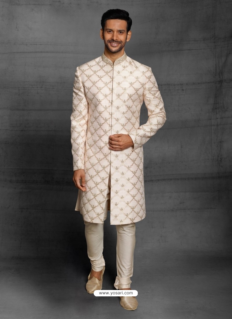 Buy Off White Exclusive Readymade Designer Indowestern Sherwani ...
