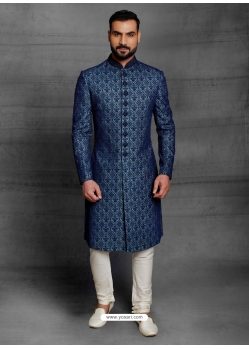 Buy Dark Blue Exclusive Readymade Designer Indowestern Sherwani ...