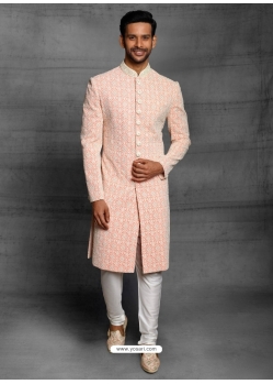 Light Orange Exclusive Readymade Designer Indowestern Sherwani