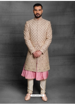 Cream Exclusive Readymade Designer Indowestern Sherwani