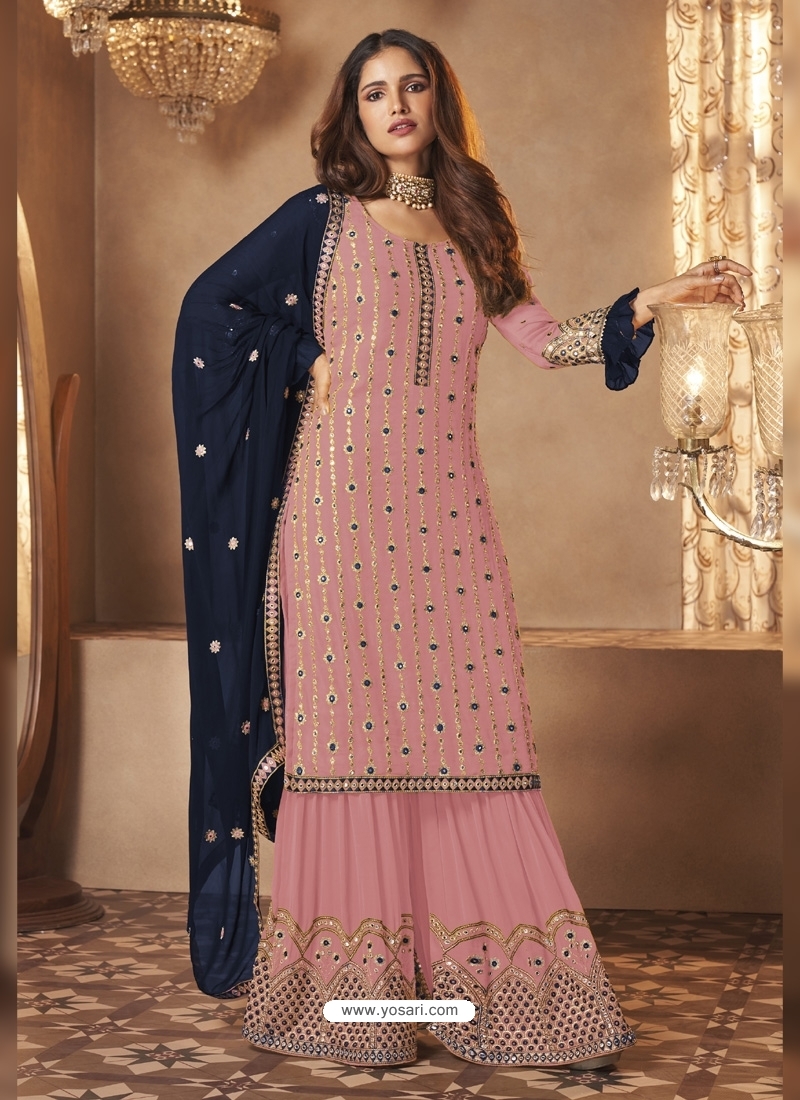 Flight Process Playwright Buy Pink Designer Party Wear Faux Georgette Palazzo Salwar Suit | Palazzo Salwar  Suits