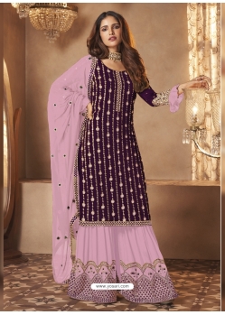 Purple Designer Party Wear Faux Georgette Palazzo Salwar Suit