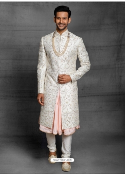 White Exclusive Readymade Designer Indowestern Sherwani