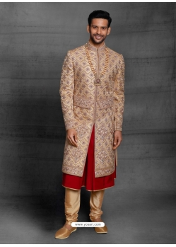 Beige Exclusive Readymade Designer Indowestern Sherwani