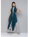 Teal Blue Designer Party Wear Georgette Gown Style Kurti