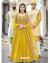 Yellow Designer Party Wear Faux Georgette Anarkali Suit