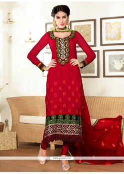 Groovy Red Pure Georgette Churidar Suit