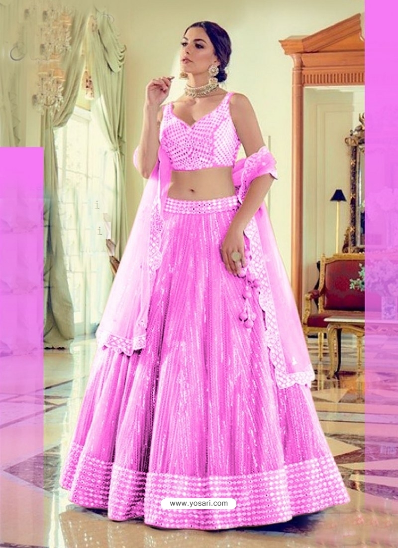 Magenta Pink Pearl Work Bridal Wear Lehenga Choli Indian Velvet Wedding  Lengha | eBay