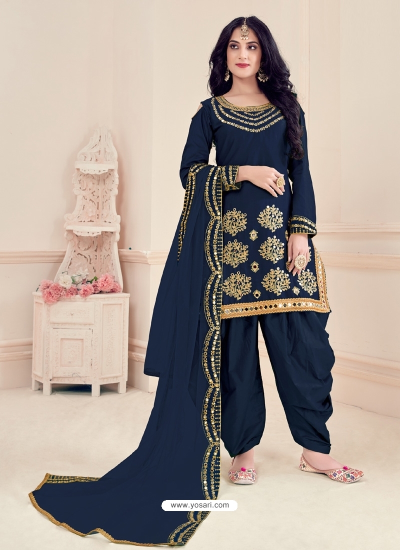 Navy Blue Designer Bitalian Soft Silk Punjabi Patiala Suit