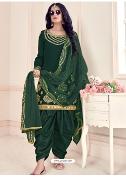 Dark Green Designer Bitalian Soft Silk Punjabi Patiala Suit