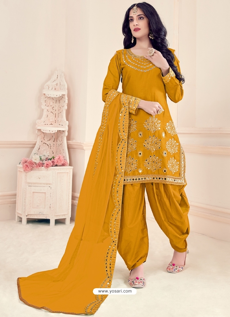 Yellow Designer Bitalian Soft Silk Punjabi Patiala Suit