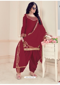 Maroon Designer Bitalian Soft Silk Punjabi Patiala Suit