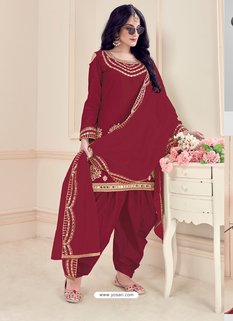 Maroon Designer Bitalian Soft Silk Punjabi Patiala Suit
