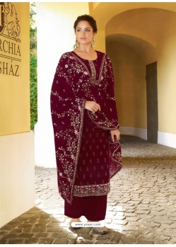 Maroon Designer Festive Wear Faux Georgette Palazzo Suit