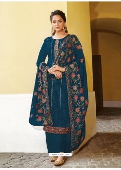 Teal Blue Designer Festive Wear Faux Georgette Palazzo Suit