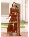 Brown Designer Festive Wear Blooming Georgette Sharara Suit