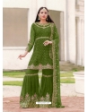 Forest Green Designer Festive Wear Blooming Georgette Sharara Suit