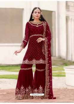 Maroon Designer Festive Wear Blooming Georgette Sharara Suit