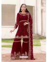 Maroon Designer Festive Wear Blooming Georgette Sharara Suit