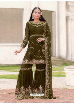 Mehendi Designer Festive Wear Blooming Georgette Sharara Suit
