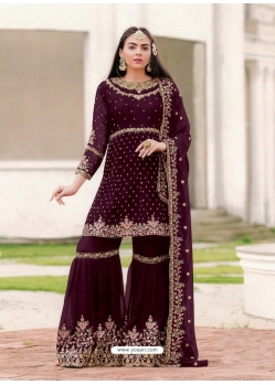 Purple Designer Festive Wear Blooming Georgette Sharara Suit